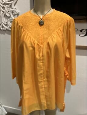 NWT Iconic Women's Orange Blouse with Smocked Detail